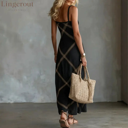 Diamond Lattice Textured Square Neck Slip Maxi Dress – Boho Summer Long Cami Dress
