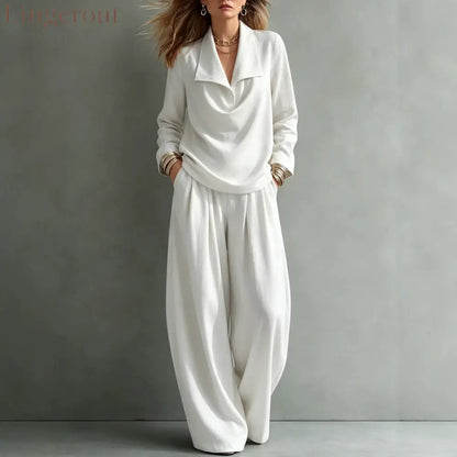 Draped Lapel Casual Matching Two Piece Set