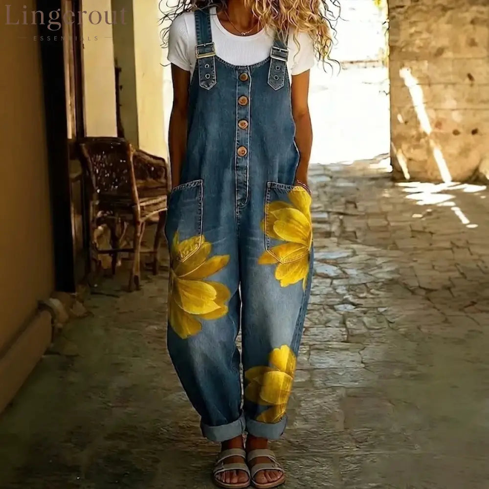 Effortless Boho Floral Denim Overalls for Women
