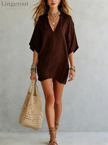 Effortless Boho Tunic Dress – Versatile Summer Essential - Brown / S