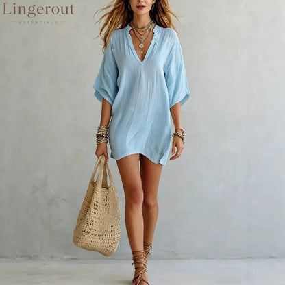 Effortless Boho Tunic Dress – Versatile Summer Essential - Sky blue / S