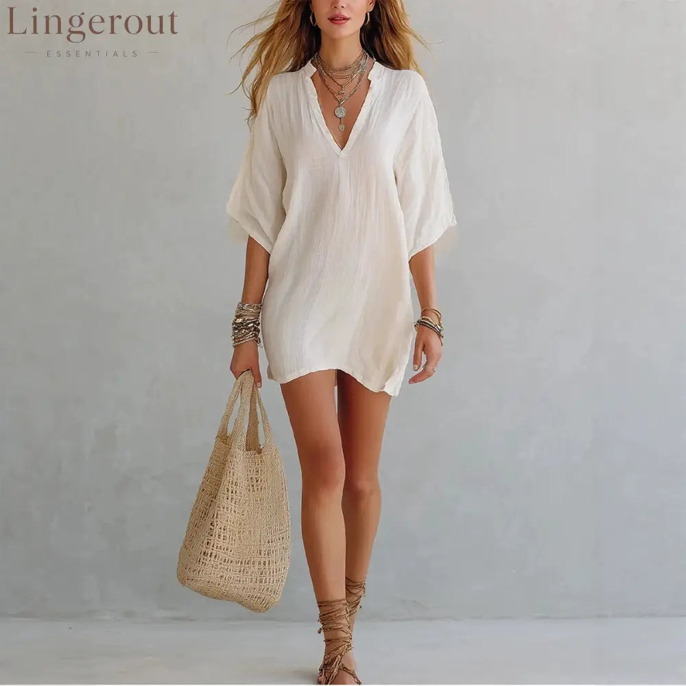 Effortless Boho Tunic Dress – Versatile Summer Essential - White / S