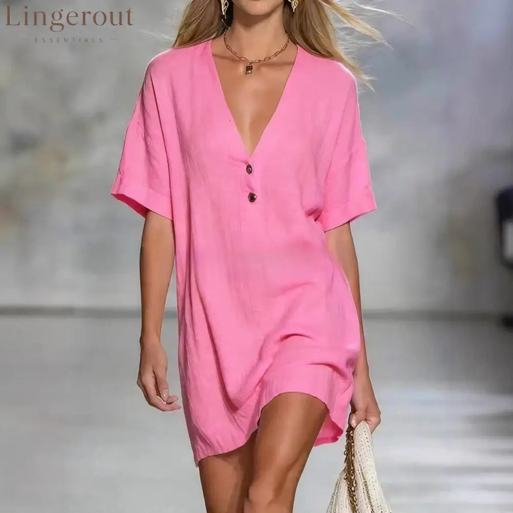 Effortless Chic Linen-Blend V-Neck Shirt Dress
