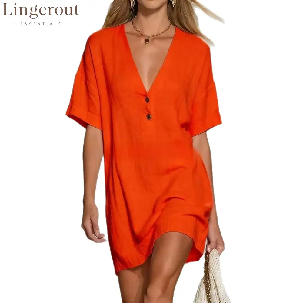 Effortless Chic Linen-Blend V-Neck Shirt Dress