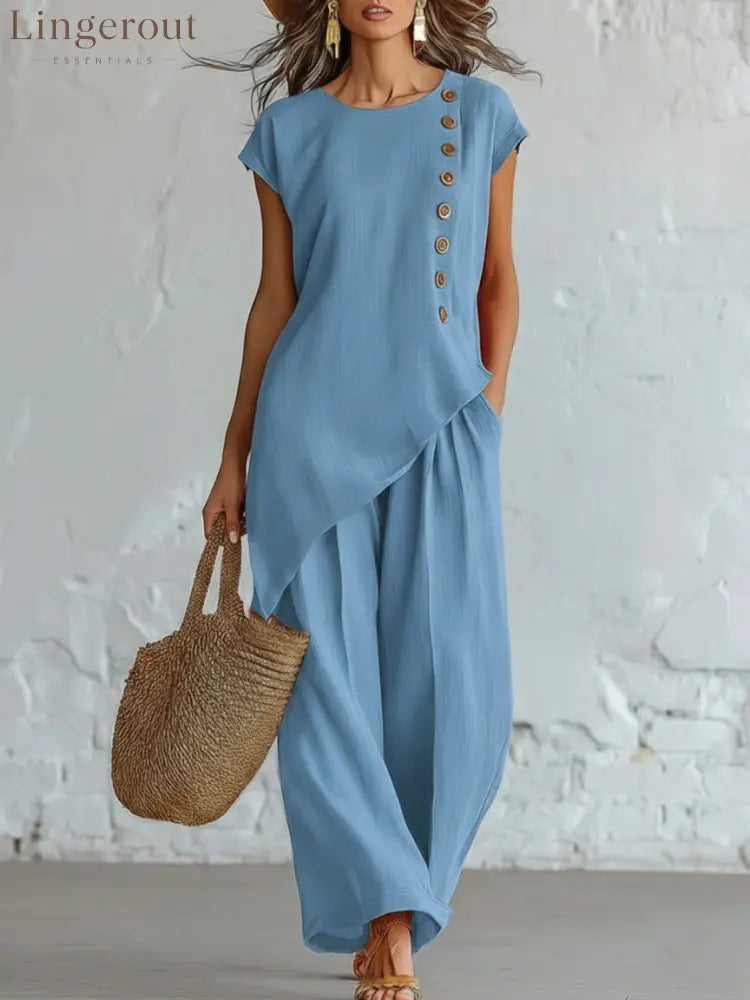 Effortless Linen-Blend 2-Piece Set | Relaxed Fit S-5XL - Blue / S