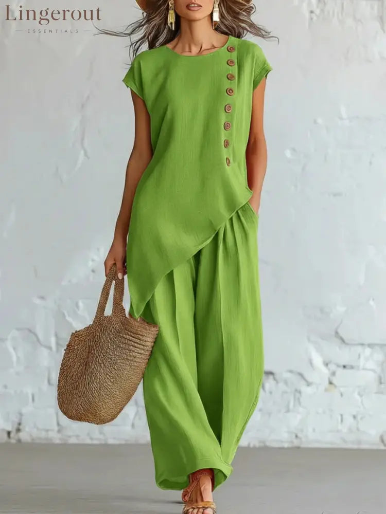 Effortless Linen-Blend 2-Piece Set | Relaxed Fit S-5XL - Green / S