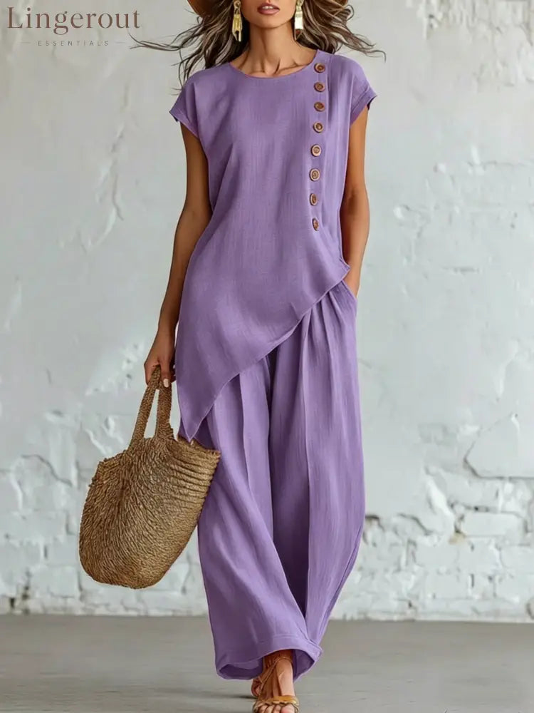 Effortless Linen-Blend 2-Piece Set | Relaxed Fit S-5XL - Purple / S