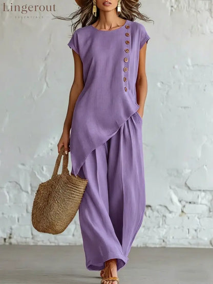 Effortless Linen-Blend 2-Piece Set | Relaxed Fit S-5XL - Purple / S