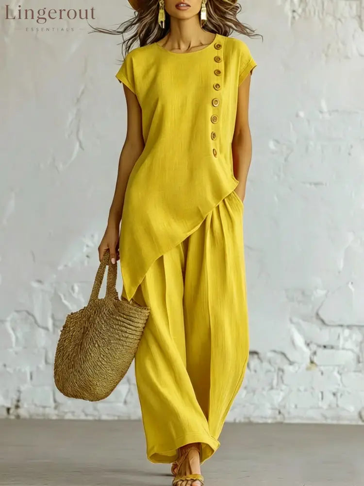 Effortless Linen-Blend 2-Piece Set | Relaxed Fit S-5XL - Yellow / S