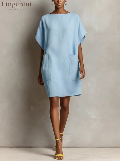 Effortless Linen-Blend Shift Dress - Sky blue / S