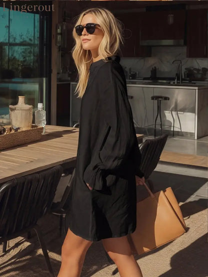 Effortless Long-Sleeve Linen Tunic Dress