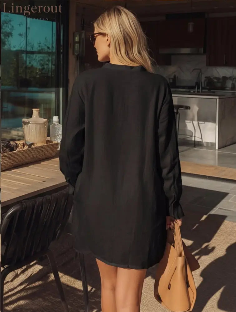 Effortless Long-Sleeve Linen Tunic Dress