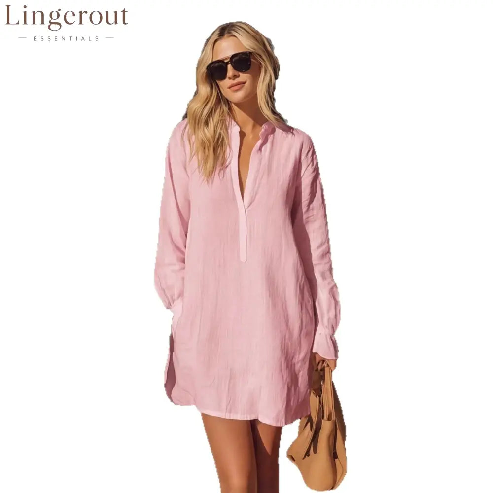 Effortless Long-Sleeve Linen Tunic Dress