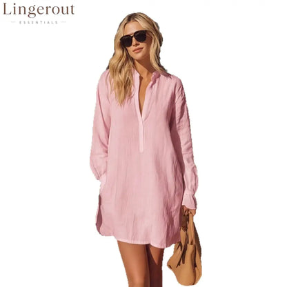 Effortless Long-Sleeve Linen Tunic Dress