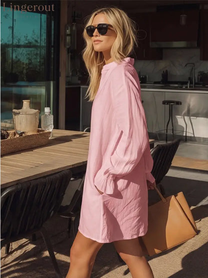 Effortless Long-Sleeve Linen Tunic Dress
