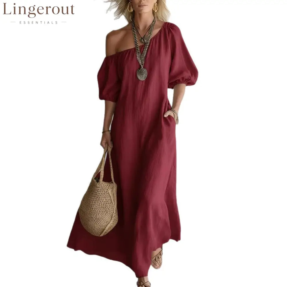 Effortless Off-Shoulder Linen-Blend Maxi Dress
