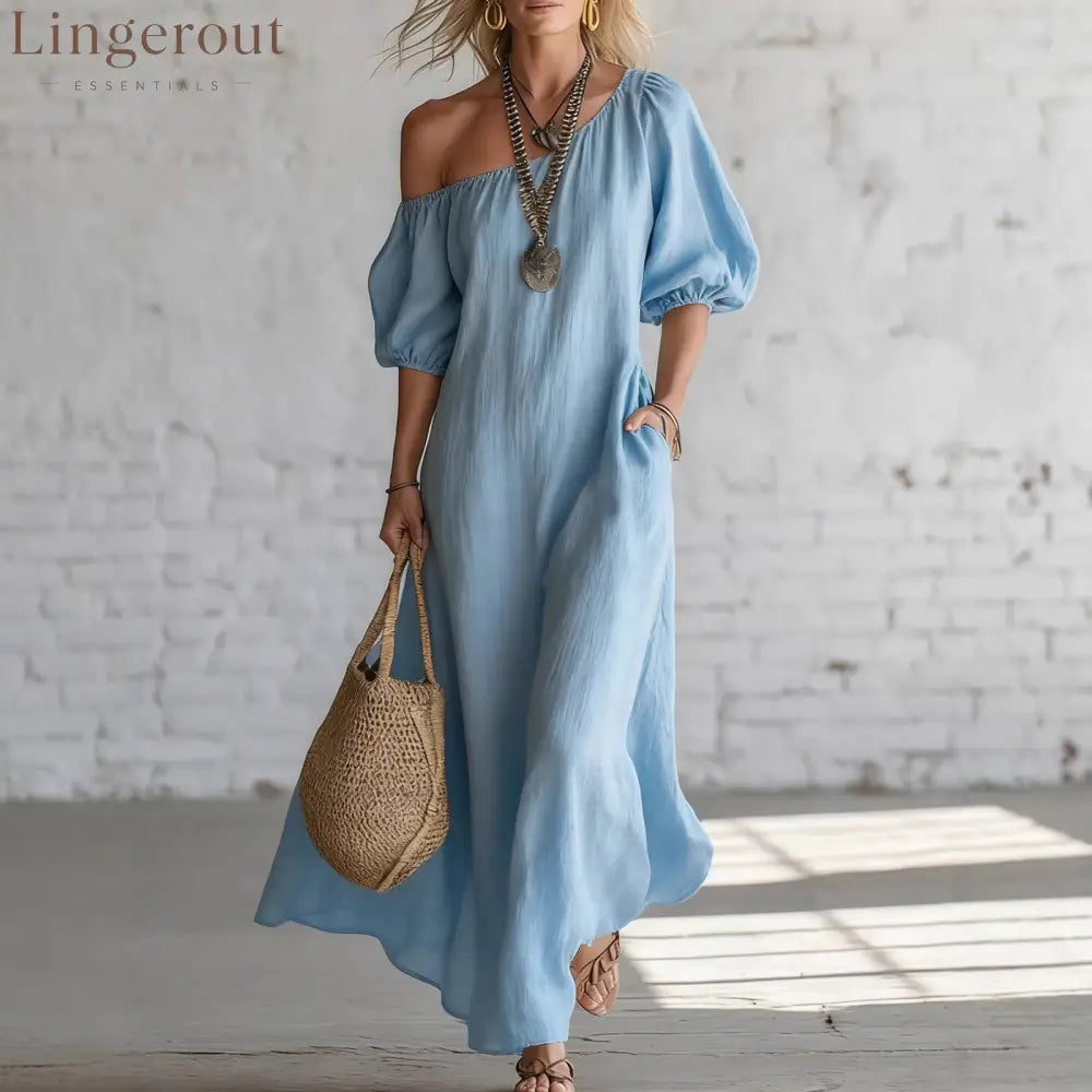 Effortless Off-Shoulder Linen-Blend Maxi Dress