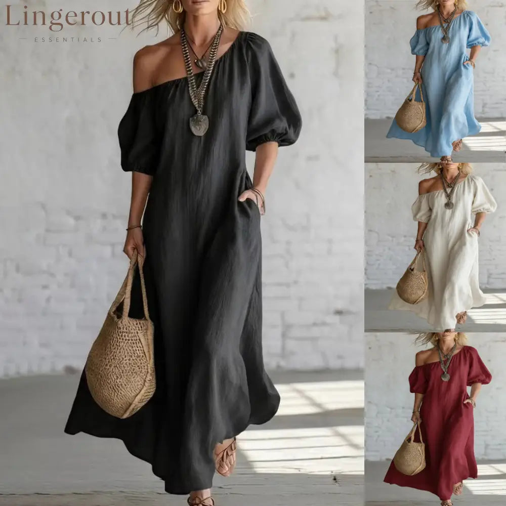 Effortless Off-Shoulder Linen-Blend Maxi Dress