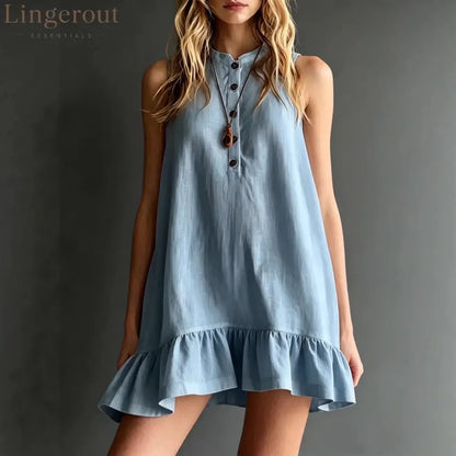Effortless Sleeveless Ruffle Hem Shift Dress – Relaxed Linen Blend Style