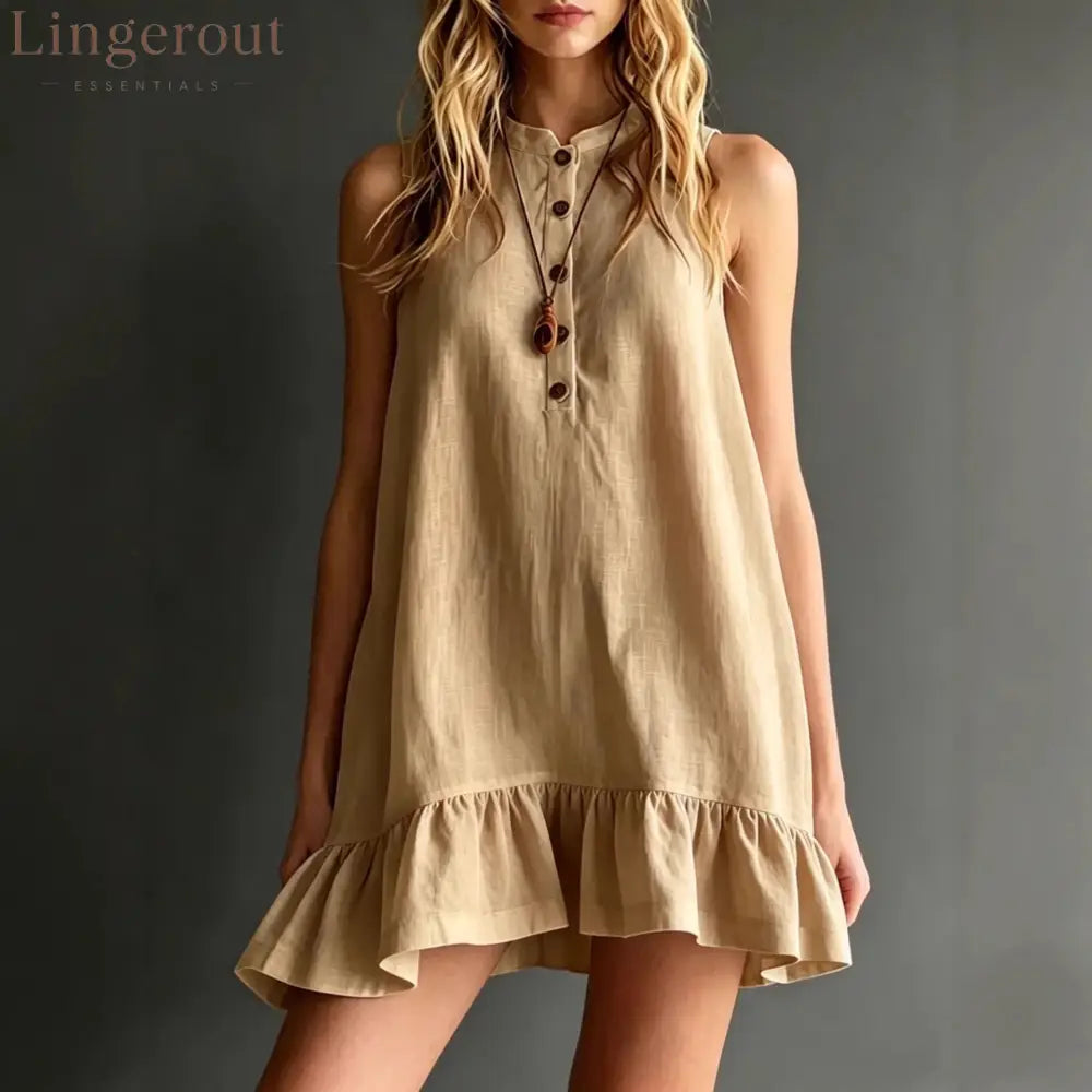 Effortless Sleeveless Ruffle Hem Shift Dress – Relaxed Linen Blend Style