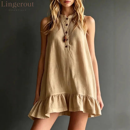 Effortless Sleeveless Ruffle Hem Shift Dress – Relaxed Linen Blend Style