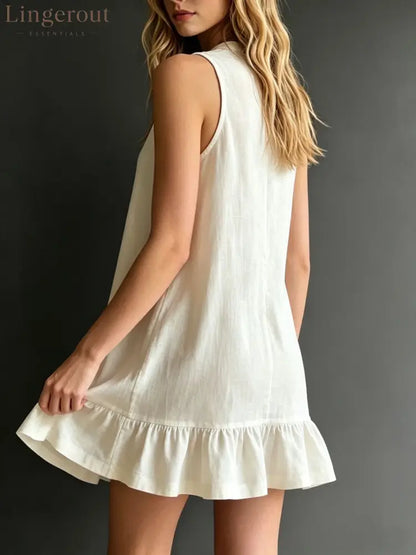 Effortless Sleeveless Ruffle Hem Shift Dress – Relaxed Linen Blend Style