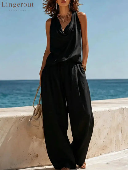 Effortless White Linen Two-Piece Set - Black / S
