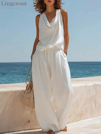 Effortless White Linen Two-Piece Set - White / S