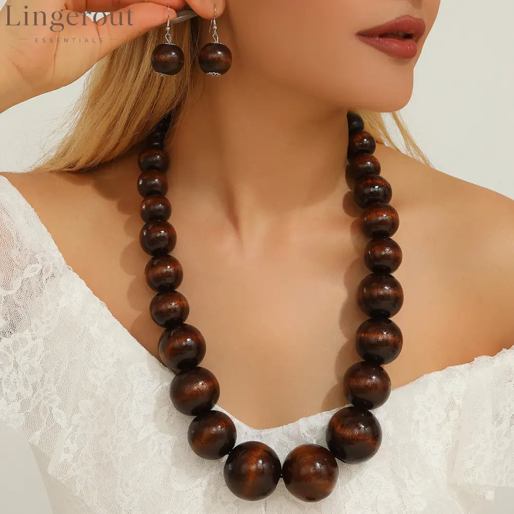 Effortlessly Everglades Teal Wood Bead Necklace - Brown