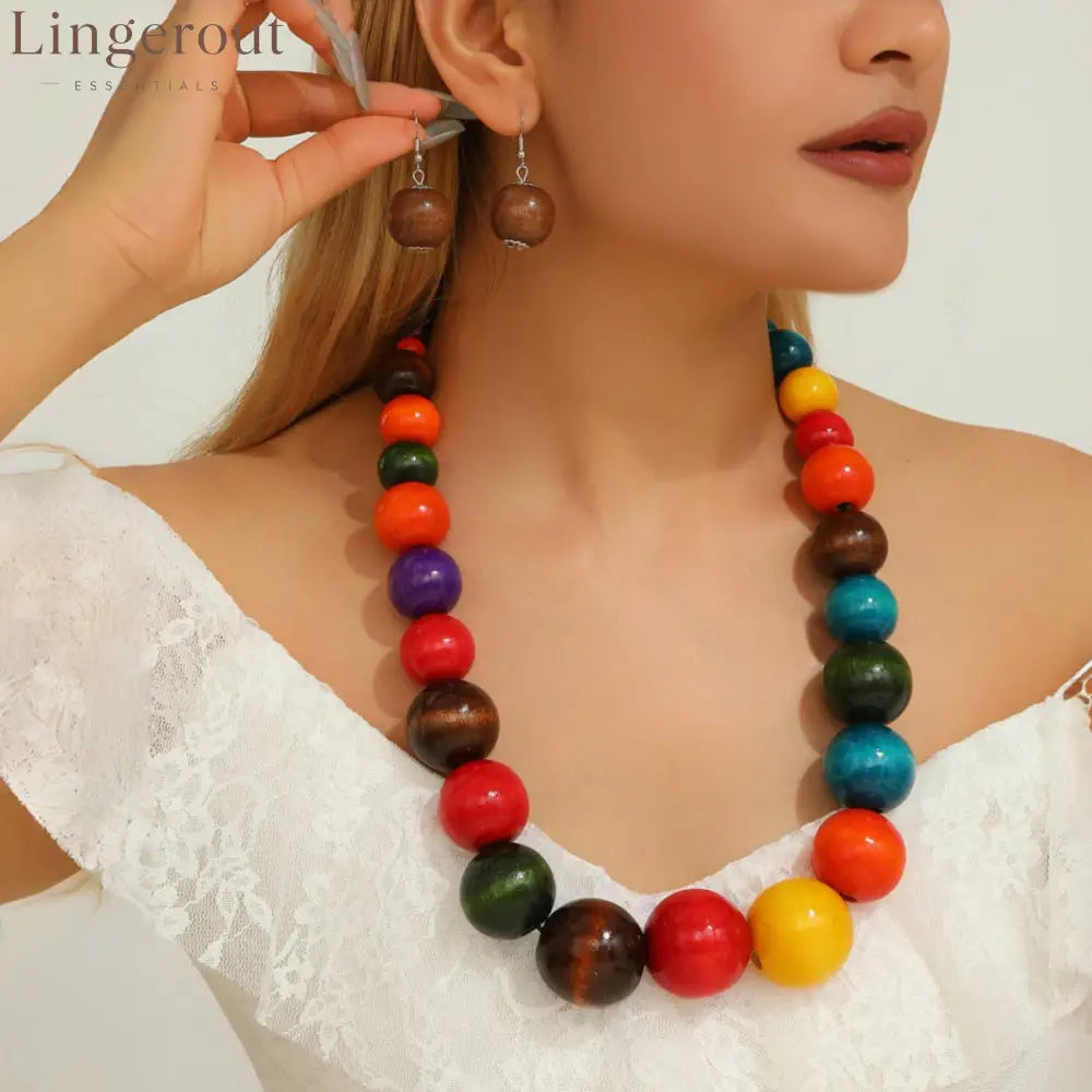 Effortlessly Everglades Teal Wood Bead Necklace - Muti