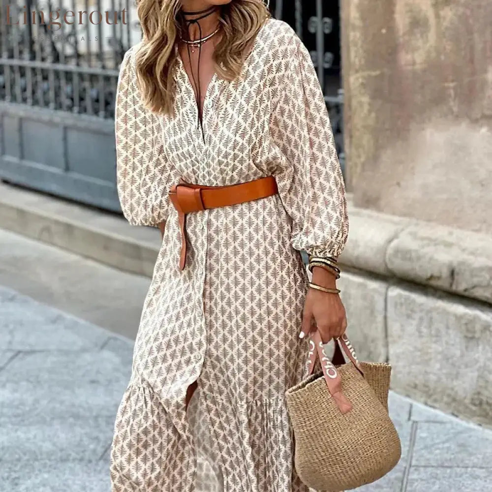 Elegant and casual women’s dress - Khaki / S