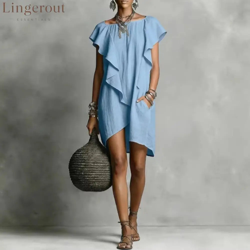 Elegant And Romantic Contrasting Color Ruffle Dress
