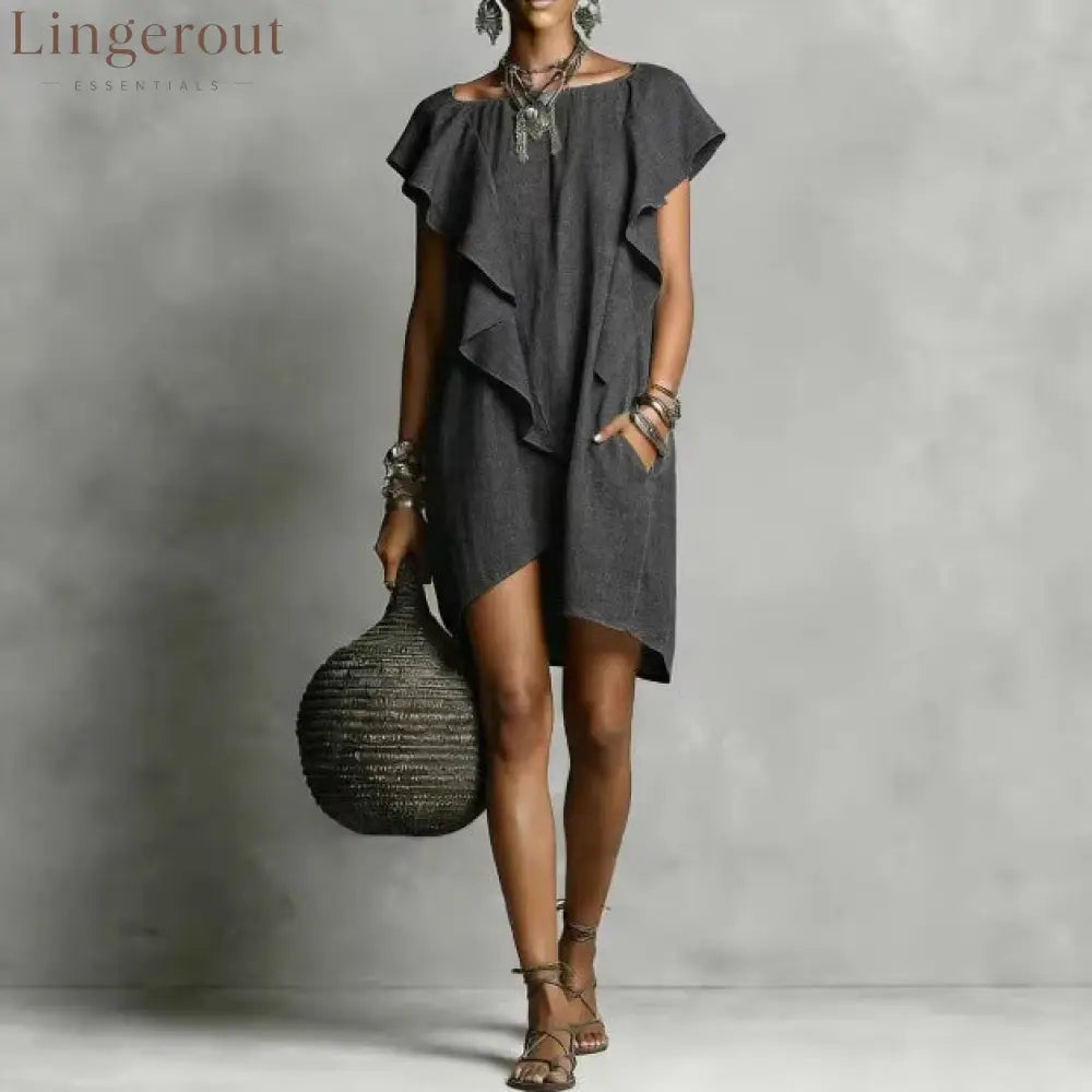 Elegant And Romantic Contrasting Color Ruffle Dress