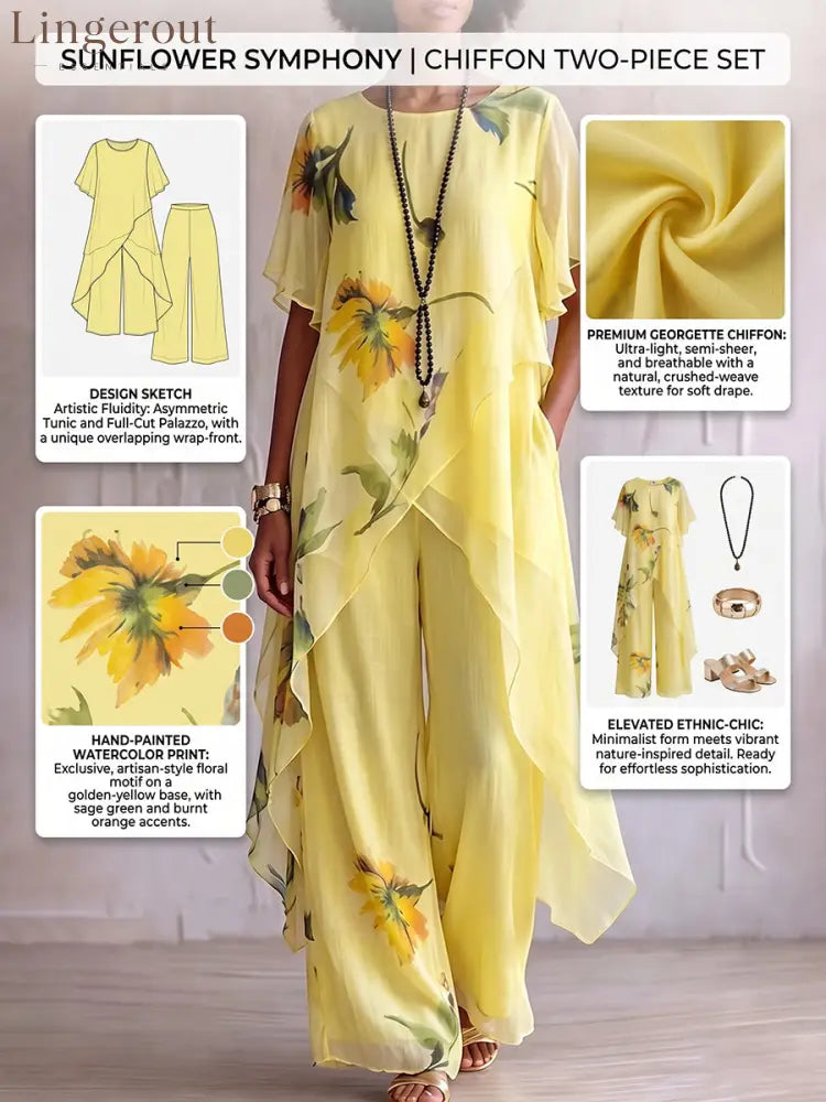 Elegant Artistic Sunflower Print Two-piece Set