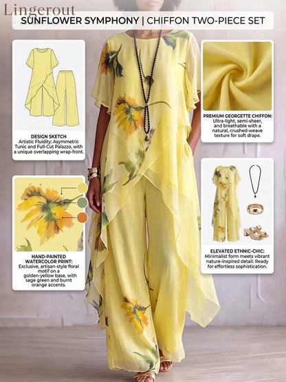 Elegant Artistic Sunflower Print Two-piece Set