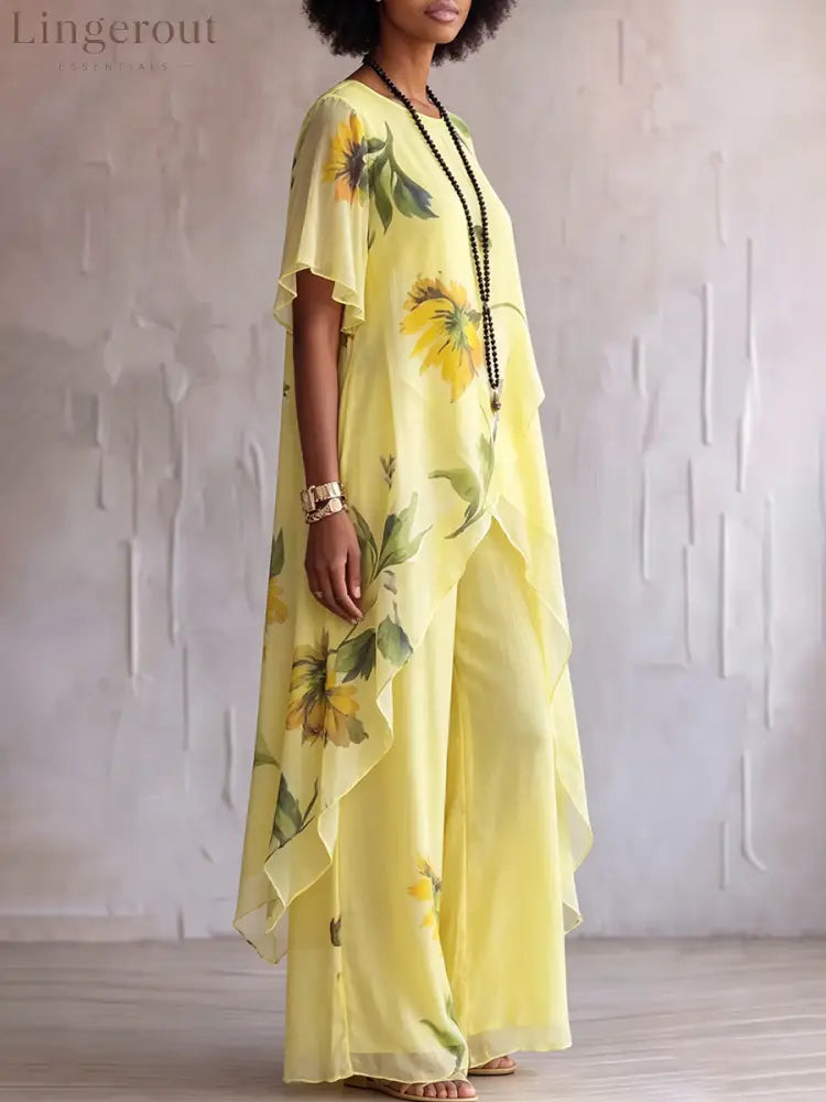 Elegant Artistic Sunflower Print Two-piece Set