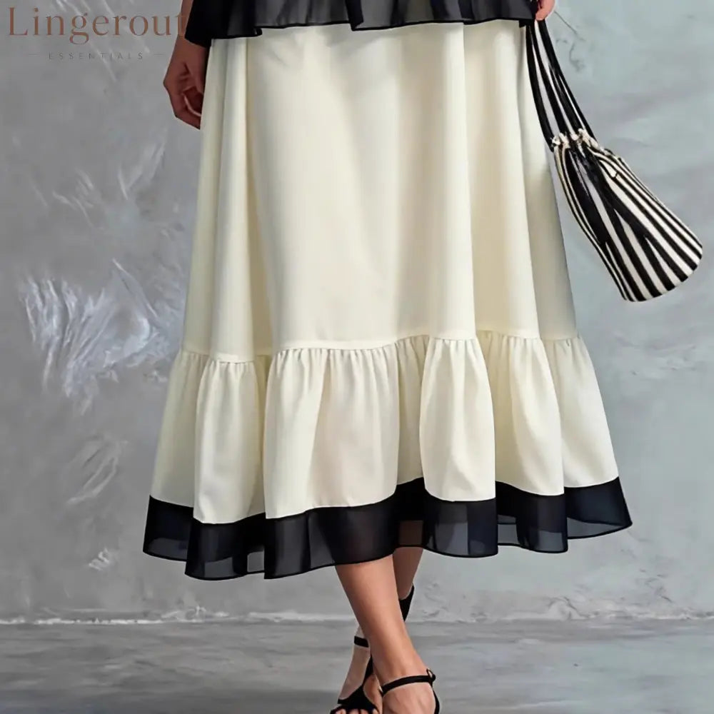 Elegant Black & White Tiered Two-Piece Maxi Set
