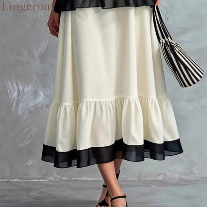 Elegant Black & White Tiered Two-Piece Maxi Set