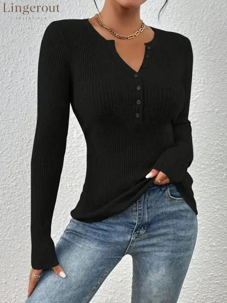 Elegant Chic Slim Fit Long Sleeve Round Neck Tops - Black / XS