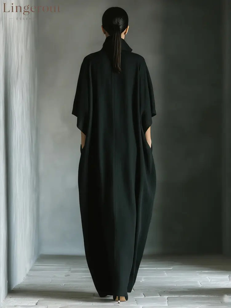 Elegant High-Neck Batwing Sleeve Maxi Dress