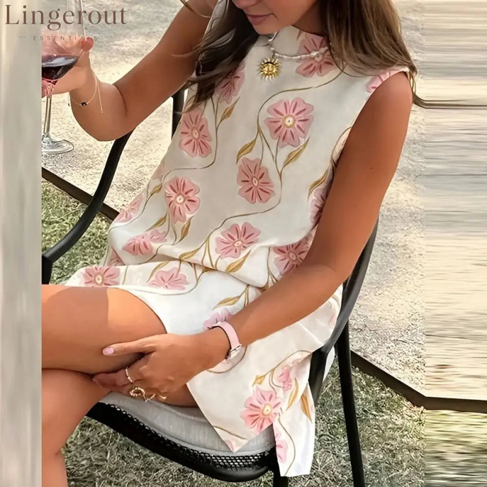 Elegant O-neck Sleeveless Loose Mini Dress 2025 Women Fashion Flower Print Holiday Party Dress Summer Casual Bohemian