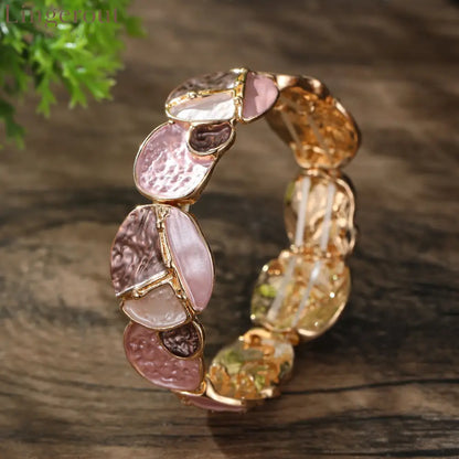 Elegant Pastel Stone Bangle Bracelet - Brown