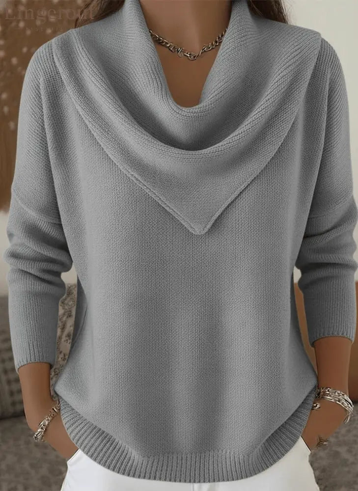 Elegant Retro Soft Triangle Neck Solid Color Sweater Top - Gray / XS(US 2)