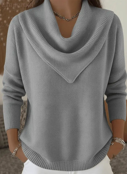Elegant Retro Soft Triangle Neck Solid Color Sweater Top - Gray / XS(US 2)