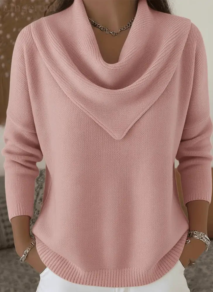 Elegant Retro Soft Triangle Neck Solid Color Sweater Top - Pink / XS(US 2)