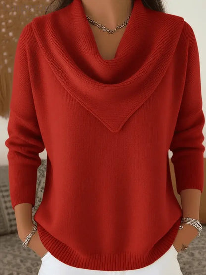 Elegant Retro Soft Triangle Neck Solid Color Sweater Top - Red / XS(US 2)