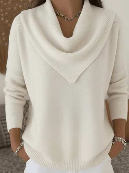 Elegant Retro Soft Triangle Neck Solid Color Sweater Top - White / XS(US 2)