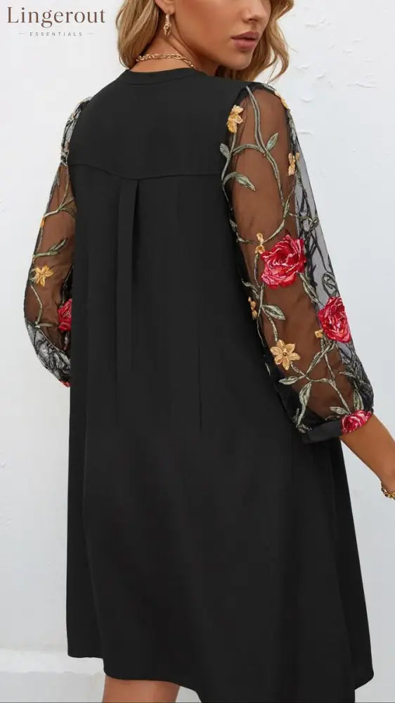 Elegant V-Neck Sheer Sleeve Mini Dress