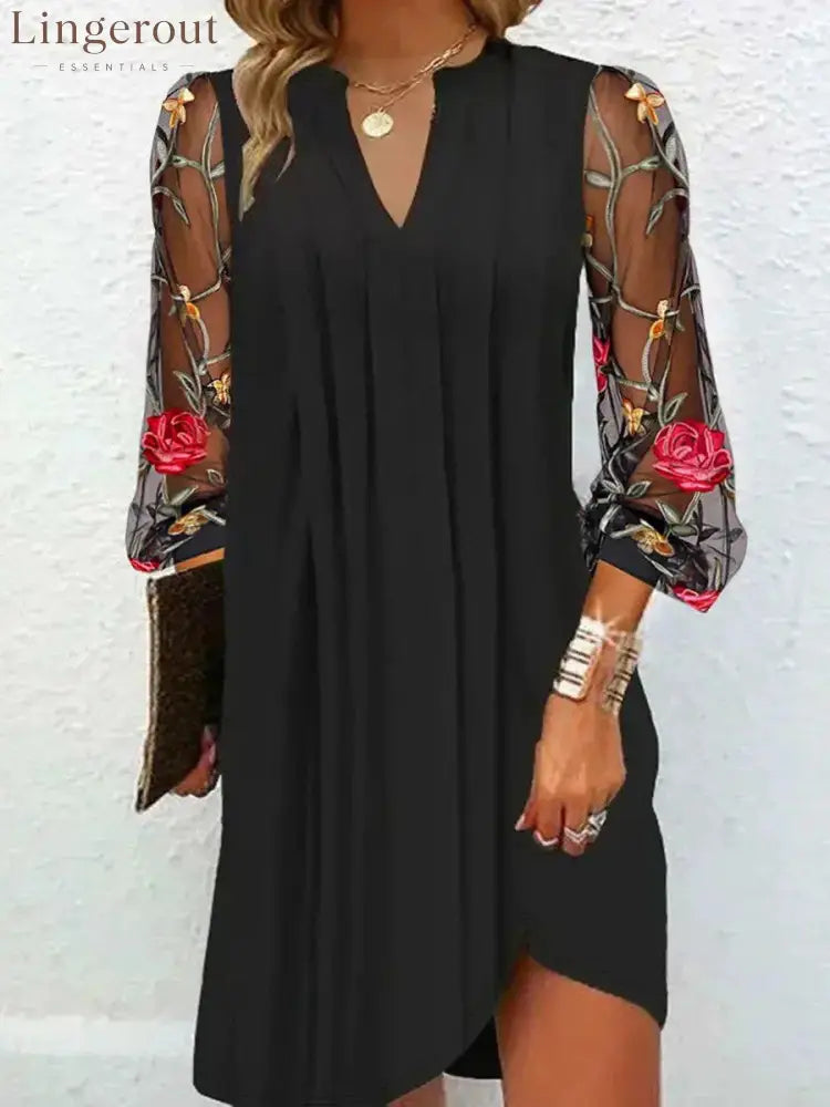 Elegant V-Neck Sheer Sleeve Mini Dress