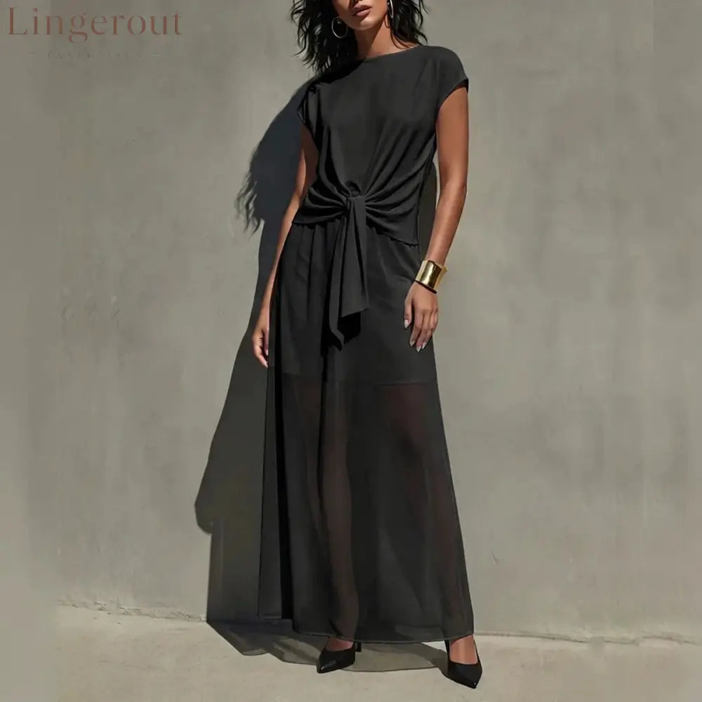 Elegant White Twist-Front Semi-Sheer Maxi Dress